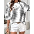 thumbnail image 6 of Women'S Tops Oversized T-Shirts Striped Color Block Short Sleeve T Shirts Crewneck Tee Blouses Black XL, 6 of 10