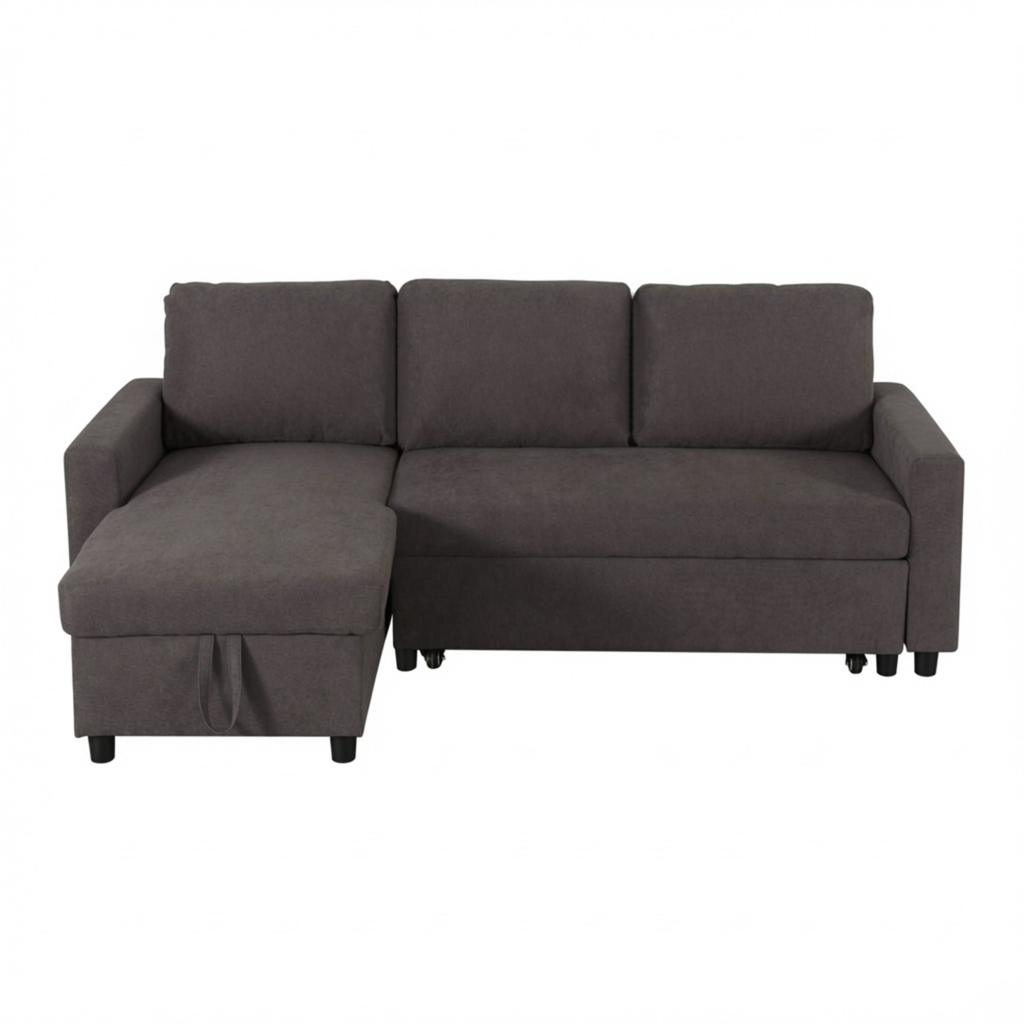 TiramisuBest L-Shaped Convertible Sofa Bed with Reversible & Storage Chaise,84"W Fluffy Flannel Sectional Sleeper for Living Room,Dark Brown