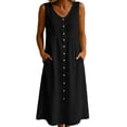 thumbnail image 2 of Horkkom Maxi Dresses for Women V Neck Sleeveless Solid Color Linen Dress Loose Casual Long Dresses with Pockets, S-3XL, 2 of 8