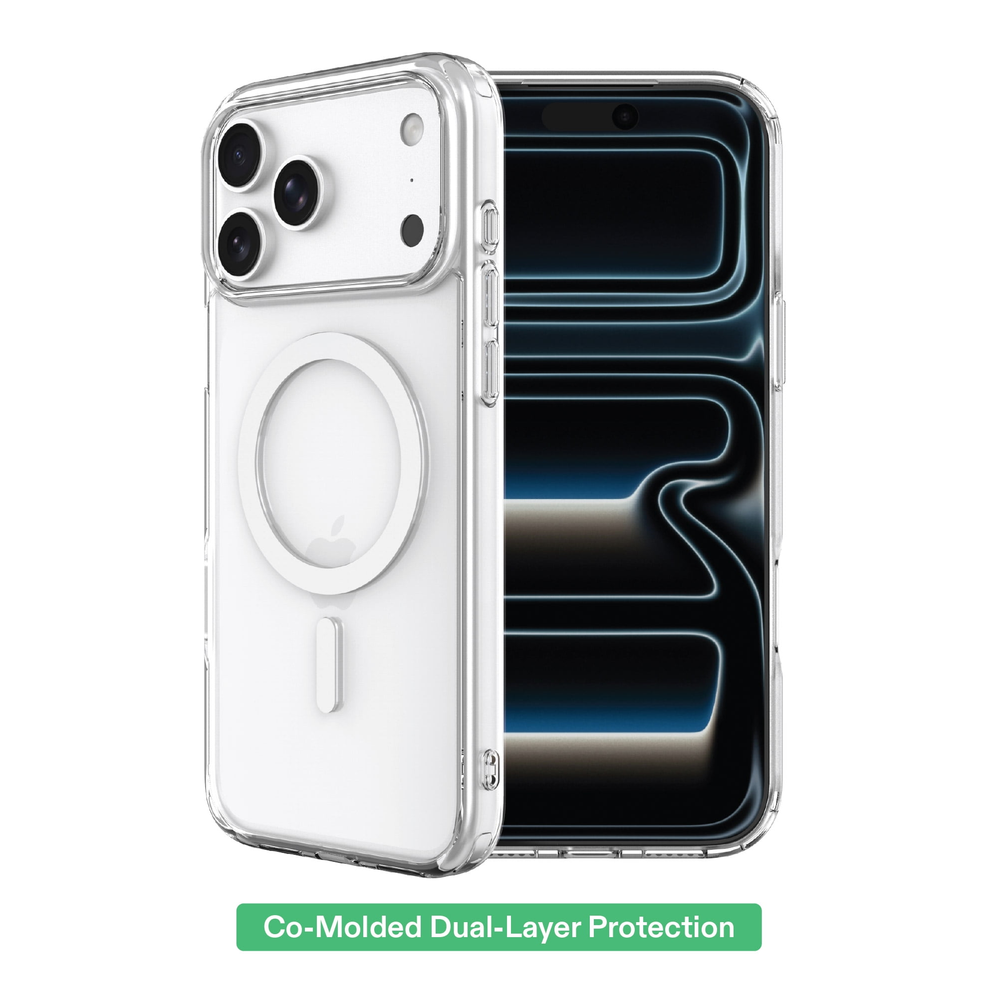 onn MagSafe Compatible Phone Case (Clear) and Glass Screen Protector with Easy Application Tray for iPhone 17 Pro Max