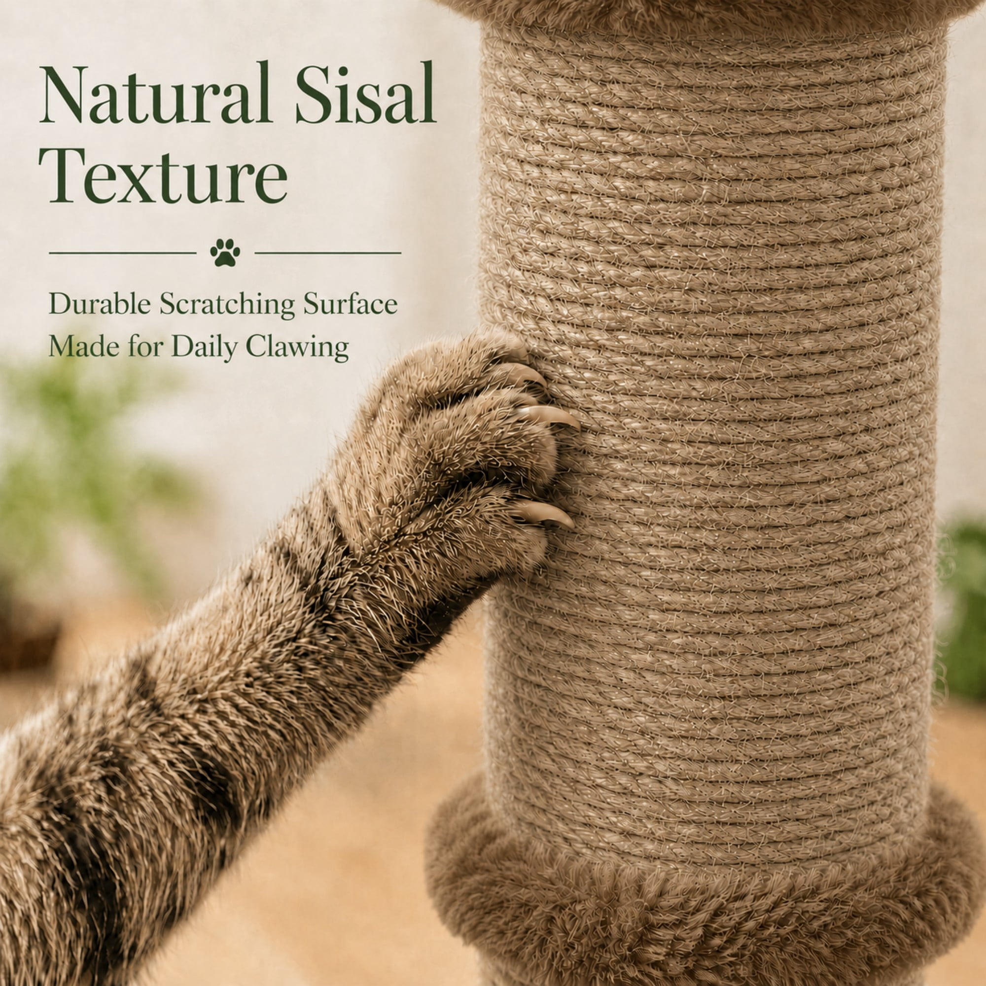 PELUOMOZ 36-Inch Cat Scratching Post for Indoor Cats, Brown Sisal Cat Scratcher with Plush Base and Interactive Toys
