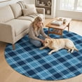 thumbnail image 2 of Round Area Rugs 4Ft, Teal Blue Checkered Non-Slip Washable Circle Rugs Carpet, Modern Farmhouse Blue Plaid Indoor Outdoor Rug Floor Mats Throw Runner for Bedroom Living Room Bathroom, 2 of 8