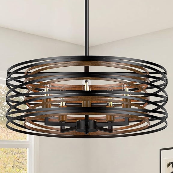 5-Light Dinging Room Lighting Black Rustic Farmhouse Chandelier, 20”Modern Chandeliers Hanging Light for Dining Room Kitchen Island Bedroom Foyer Entryway
