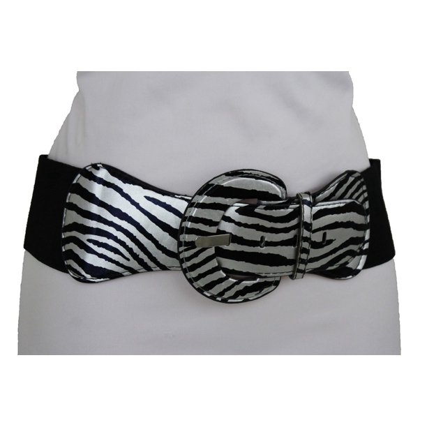 Alwaystyle4You New Women Wide Belt Black Silver Elastic Belt Zebra