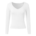 thumbnail image 2 of Teen Girls Long Sleeve T-shirt Summer Ribbed T Shirt V-Neck Fitted Casual Basic Tee Kids Junior Cotton Tee Tops Spring Summer Fall Casual Streetwear,White,XXL, 2 of 6