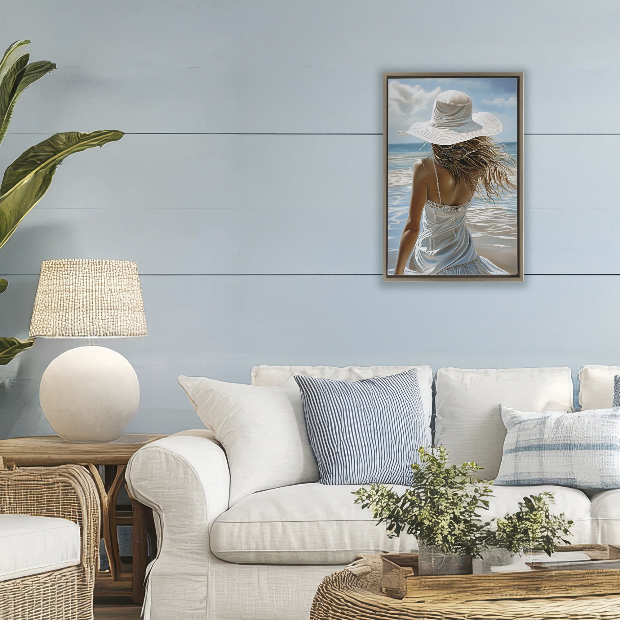 Stupell Industries Seaside Breeze & Flowing Dress Brown Framed Floater Canvas Wall Art, design by Imagine It Images
