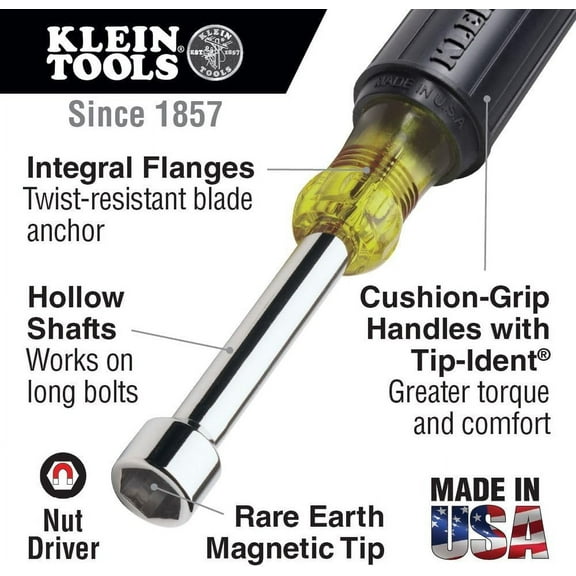 DASAW-630M Tool Set, Made in USA, Magnetic Nut Driver Set with Nut Driver Sizes 1/4 and 5/16-Inch, 3-Inch Hollow Shaft, Cushion Grips, 2-Piece