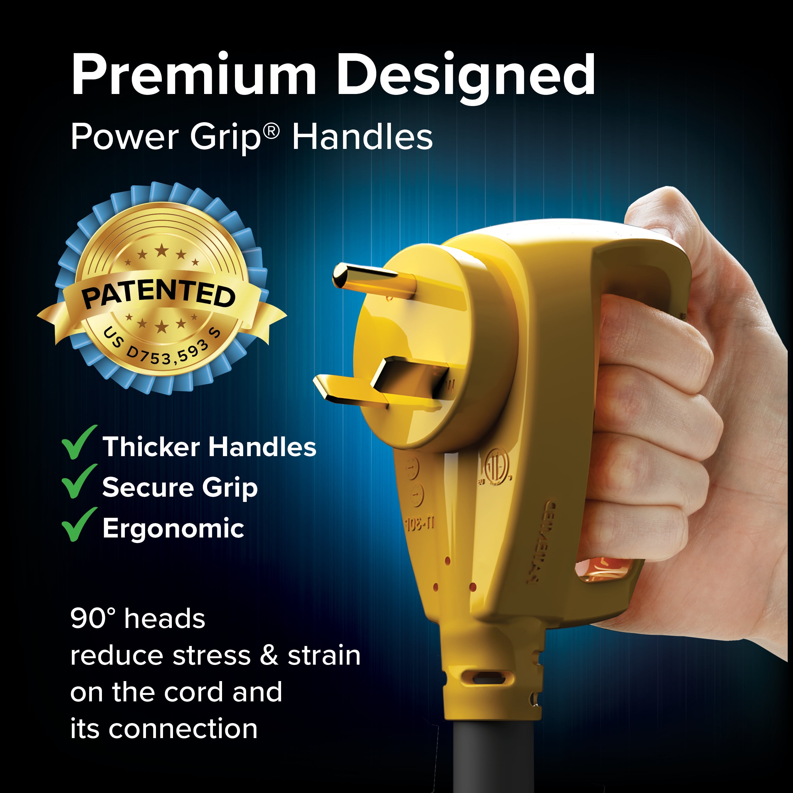 Camco Power Grip 30-Amp RV Extension Cord/Level 1 EV Charger, 50' Length (55197)
