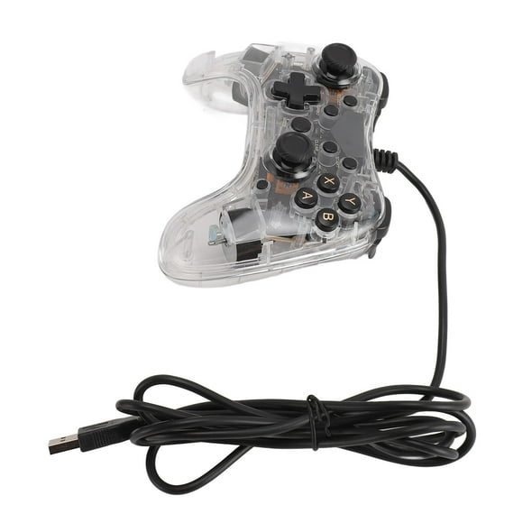 Transparent Game Controller, Wired Controller 6 Axes Gyroscope Dual Vibration Burst with RGB Light for IOS for PC