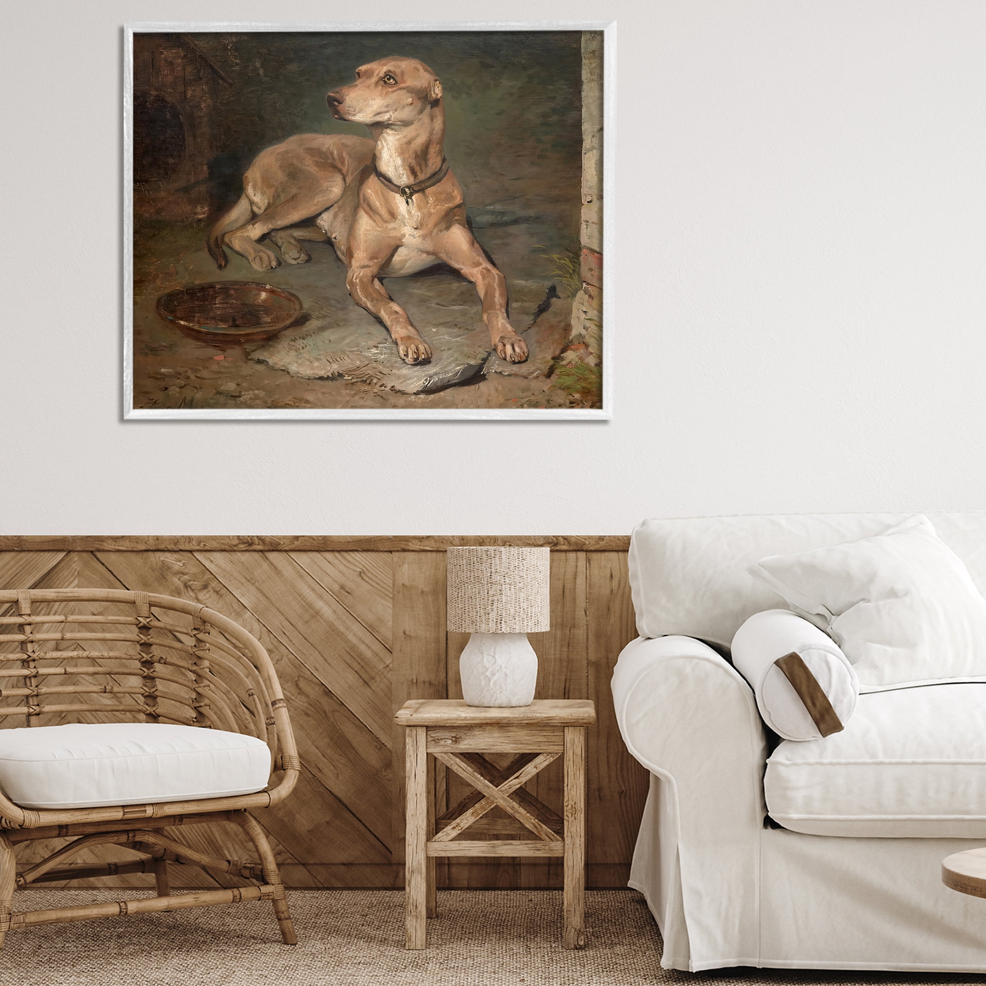 Stupell Industries Historical Dog & Bowl White Framed Giclee Art, design by Lil' Rue
