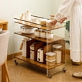 thumbnail image 5 of Acrylic End Table with Wheels, 3-Tier Clear Sofa Side Table Modern Coffee Table with Open Bamboo Storage Shelf, Rolling Storage Acrylic Cart Home Decor Nightstand for Living Room Bedroom (Tawny), 5 of 7