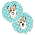 thumbnail image 1 of Checkerboard Blue Corgi Set of 2 Cup Holder Car Coaster, 1 of 1