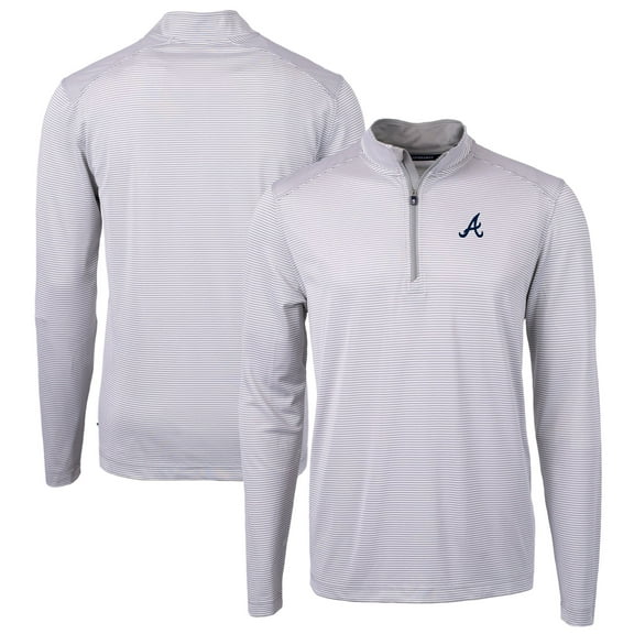 Men's Cutter & Buck Gray/White Atlanta Braves Virtue Eco Pique Micro Stripe Recycled Quarter-Zip Pullover Top