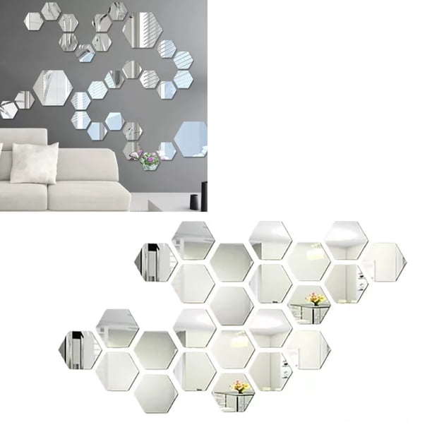 Pegatinas de espejo hexagonales, 24 piezas Pegatinas de espejo hexagonales para pared Pegatinas de espejo extraíbles Artesanía excepcional