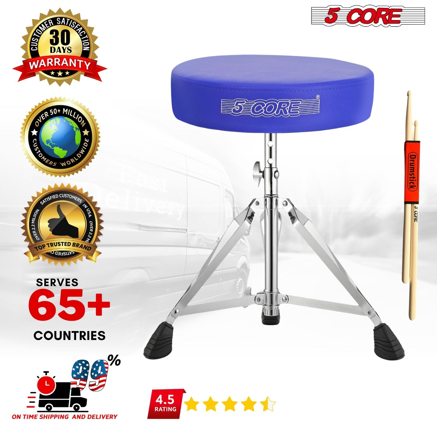 Drum Throne Padded Guitar Stool Height Adjustable Music Chair Seat Universal for Adults & Kids with Anti Slip Rubber Feet DS CH Blue