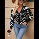 thumbnail image 4 of Cárdigan con Estampado de Leopardo para Mujer, Cuello en V, Larga, Bloque de Color, Suéter con Botones, Prenda Exterior Negro S, 4 of 10