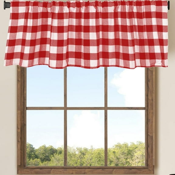 taicans Buffalo Check Plaid Window Valances Curtains Red and White,Blackout Curtain for Kitchen 55" x 15"
