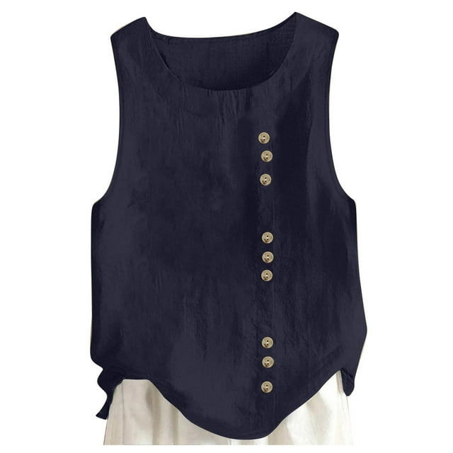 T Shirts Women 5 Colors Available Short Sleeve Linen Style Shirt Solid Color Cut Summer Oversized Tshirts Navy L