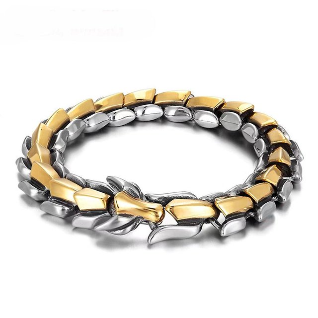 21cm Pulsera de cabeza de dragón, pulsera de hueso de dragón, cadena curva, brazalete, joyería para hombres