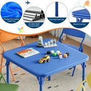 Kids Folding Table Chair Set 5-Piece, Sturdy Metal Frame & PU Leather Upholstered Seats, Child-Safe Activity Center for Dining, Arts and Crafts