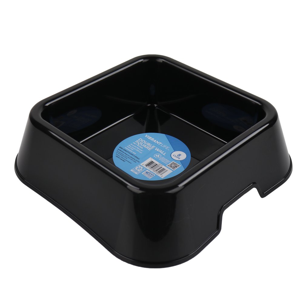 Vibrant Life 8cup Square Plastic Dog Bowl, Black