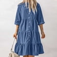 thumbnail image 4 of Vestido Vestido midi azul con cuello vuelto Vestido plisado de corte holgado Traje urbano clásico Kuymtek Azul T XL para Mujer, 4 of 7