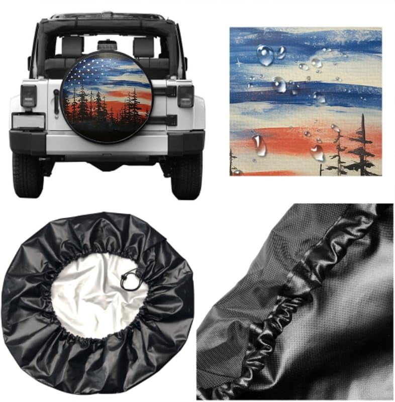 I Go Where I'm Towed American Flag Spare Tire Cover Waterproof Dust-Proof Universal 15 Inch Wheel Camper Spare Tire Cover Fit for RV Trailer Truck Jeep SUV Rav4 Motorhome Travel Trailer Accessories