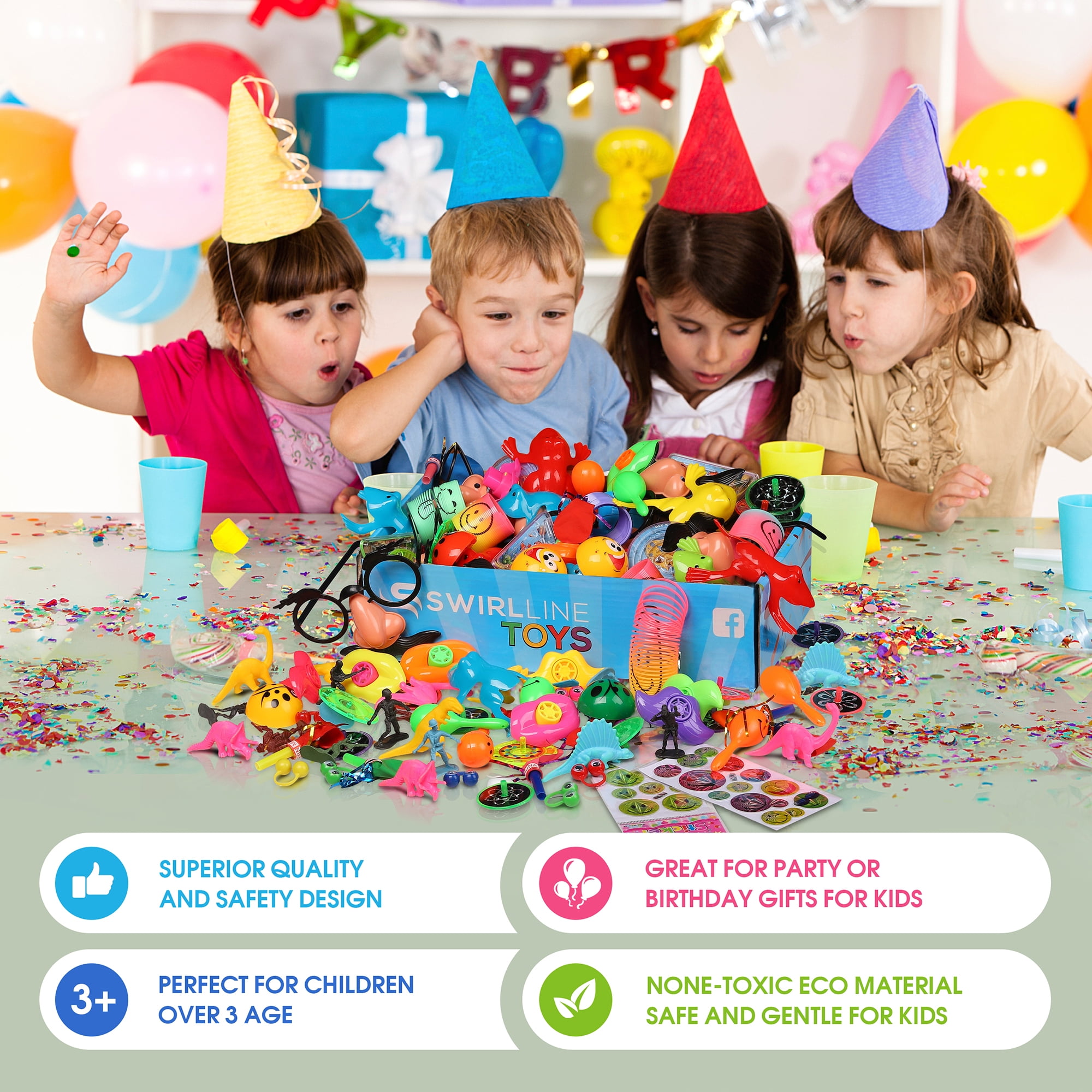 S SWIRLLINE Party Favors Pinata Filler 122 Pcs Prizes Toys Bulk Birthday Treasure Box Classroom