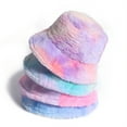 thumbnail image 3 of Cheers.US Women Tie Dye Rainbow Faux Fur Bucket Hat Fluffy Winter Warmer Fisherman Cap Fashion Plush Rainbow Cap, 3 of 6