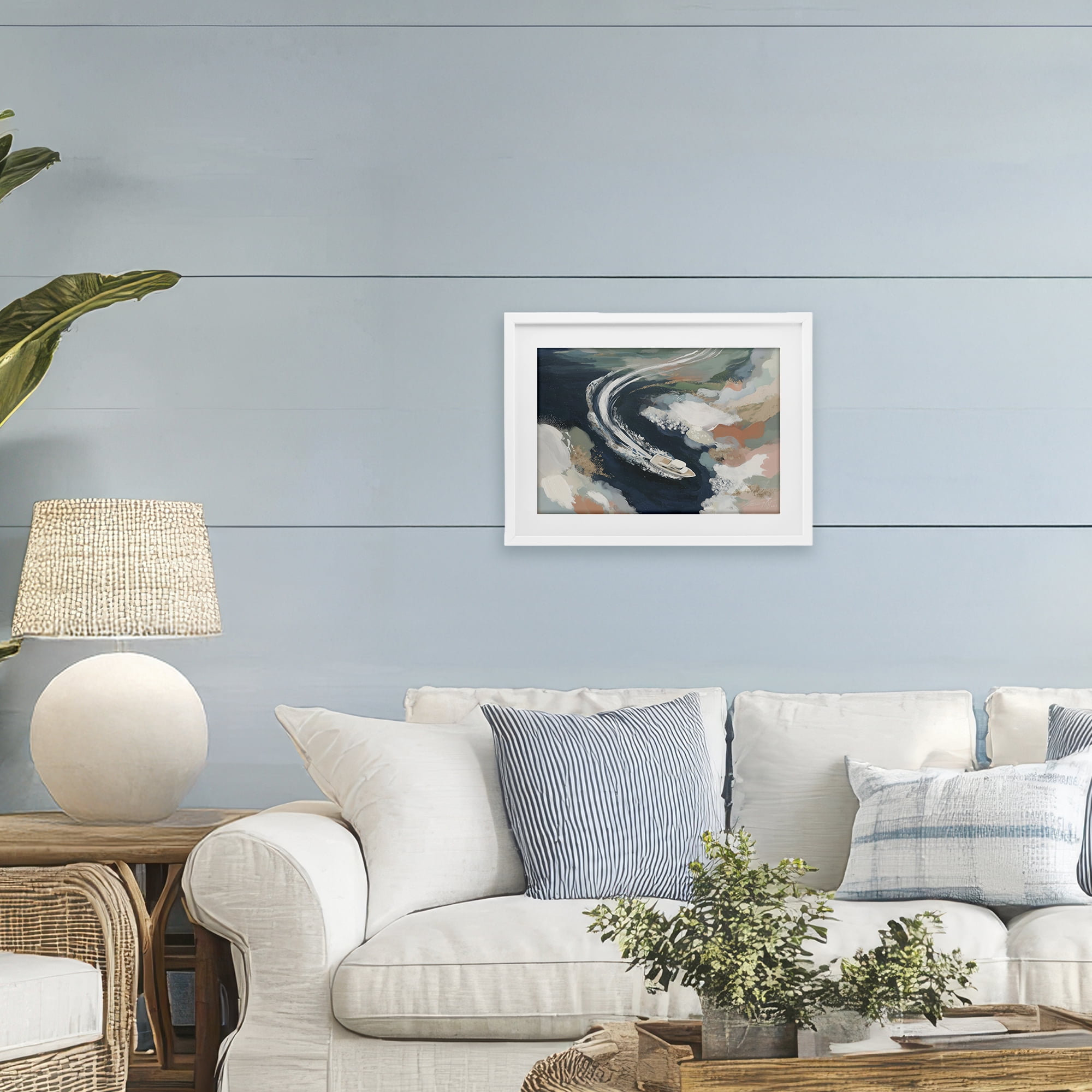 Stupell Industries Boat Wake From Above White Framed Print Under Glass, design by Chromatic Storm Studio