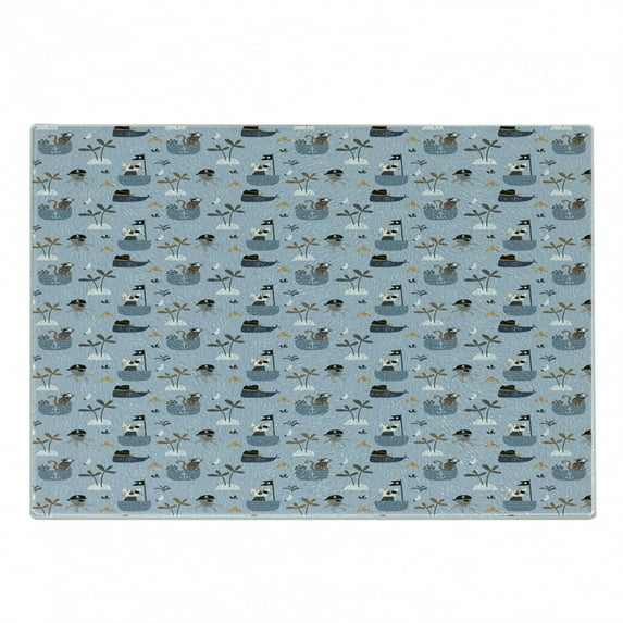 Cat Cutting Board, Forest Themed Pattern of Animals on Ships Creative Marine Wildlife Nautical, Decorative Tempered Glass Cutting and Serving Board, in 3 Sizes, by Ambesonne