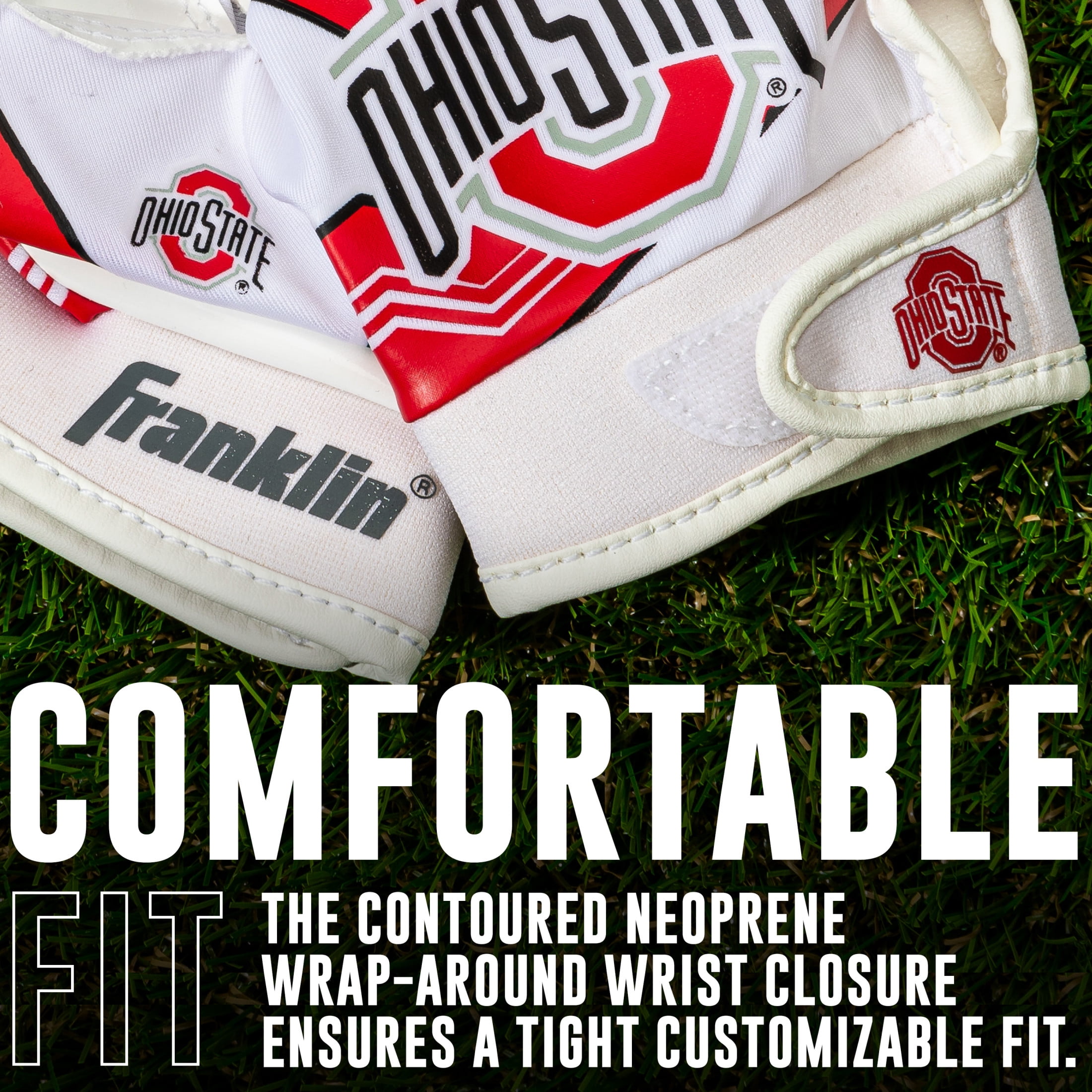 Franklin Sports Ohio State Buckeyes  Kids Football Receiver Gloves - Youth Official NCAA College Team Football Gloves - Silicone Palm Receiver Gloves for Kids Ages 7 -10 - Youth Small/Extra Small