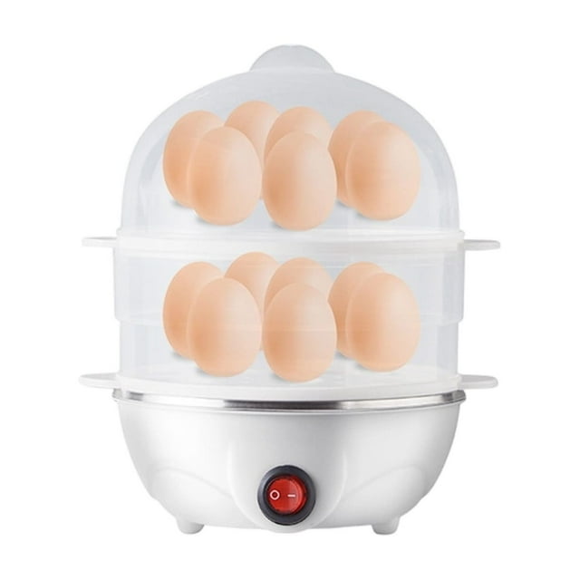 Leodye 1PCS Mini Egg Cooker Stainless Steel Double Layer Design 350W Fast Heating Household Breakfast Maker for Soft or Hard Boiled Eggs Small Kitchen Appliance -7.28*5.7in