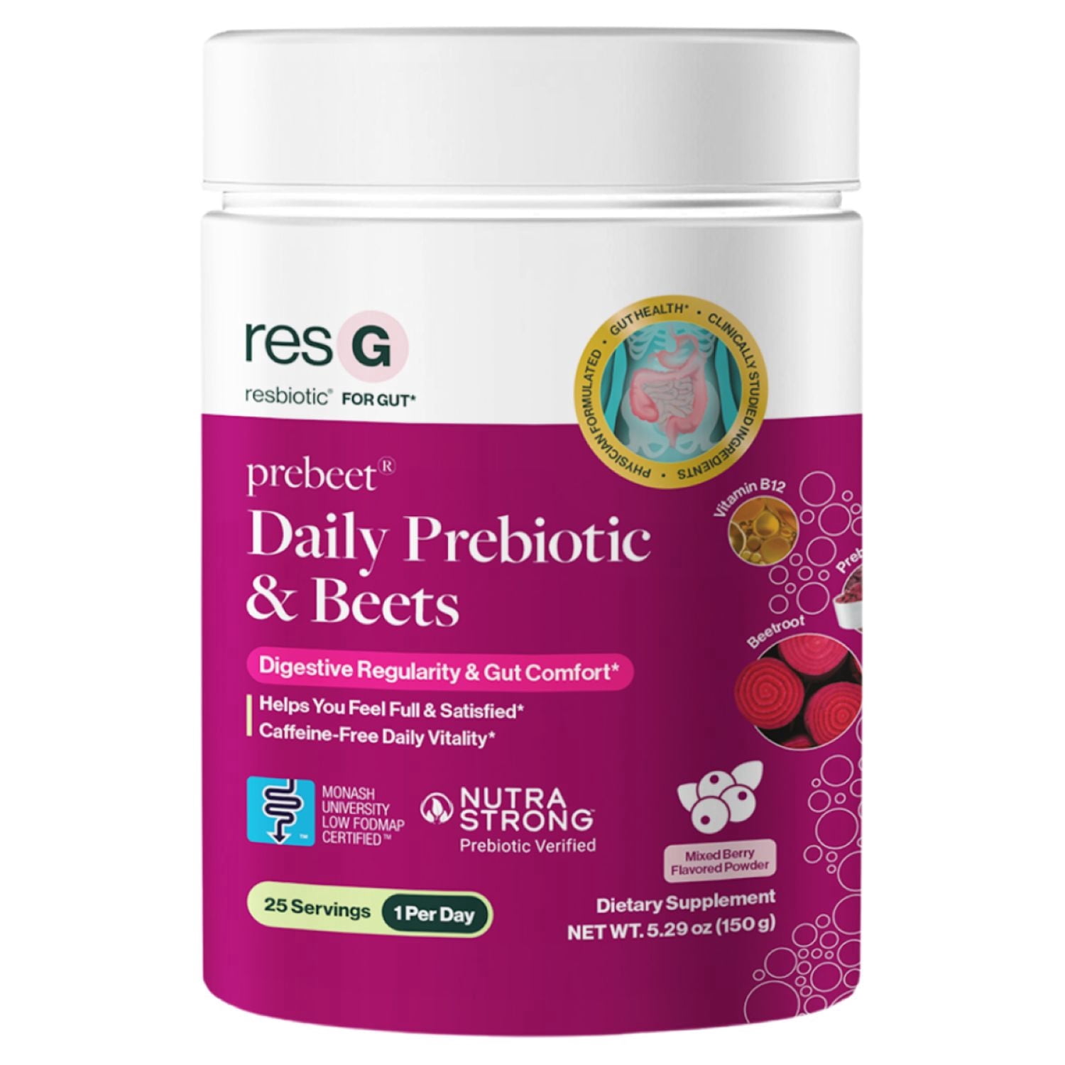 Resbiotic resG Prebeet Daily Prebiotic with Beets for Digestive and Heart Health, 25 Servings