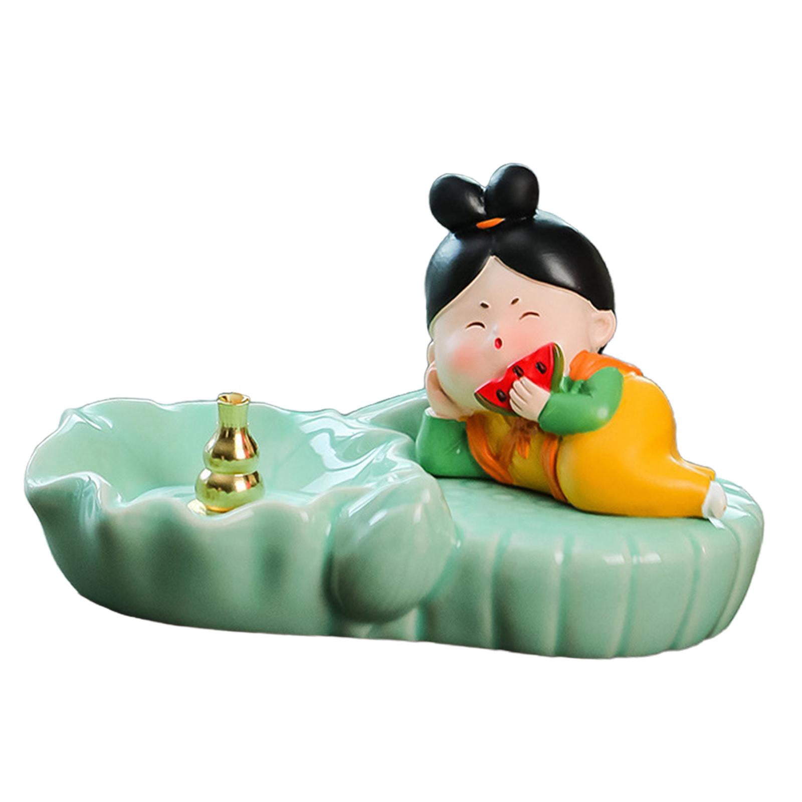 WLPZXP Coil Incense Burner Chinese Tang Girl Statue Incense Stick Holder for Farmhouse With Watermelon