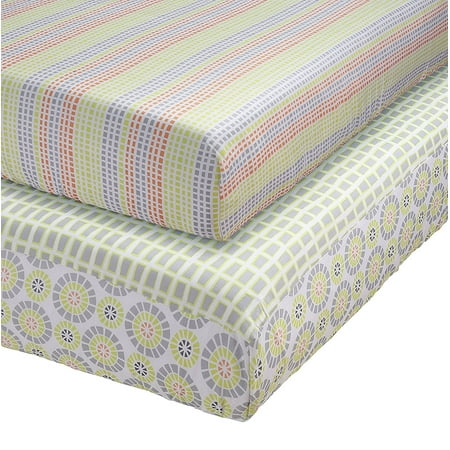 Stork Craft Pattern Play Set of 2 Full-Size Fitted Crib Sheets, Green/Gray