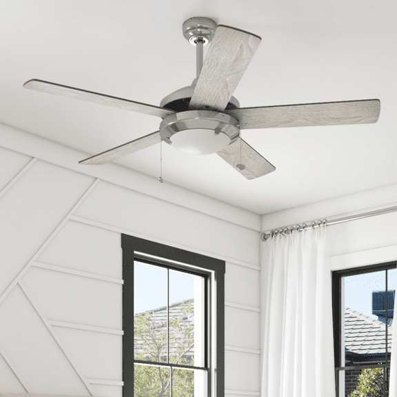 Mainstays 52" Transitional Satin Nickel Indoor Ceiling Fan with Light, Pull Chain Control & Reverse Airflow