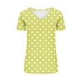 thumbnail image 4 of YeJammarp Cotton V Neck T Shirts Womens Loose Fit Elegant Retro Polka Dots Print Short Sleeve Casual Summer Tops (Large, Green), 4 of 5