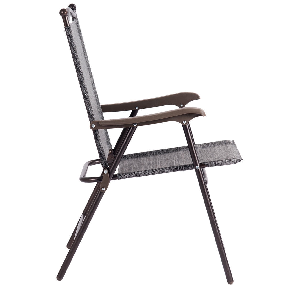Gymax Set of 2 Folding Patio Furniture Sling Back Chairs Outdoors Gray