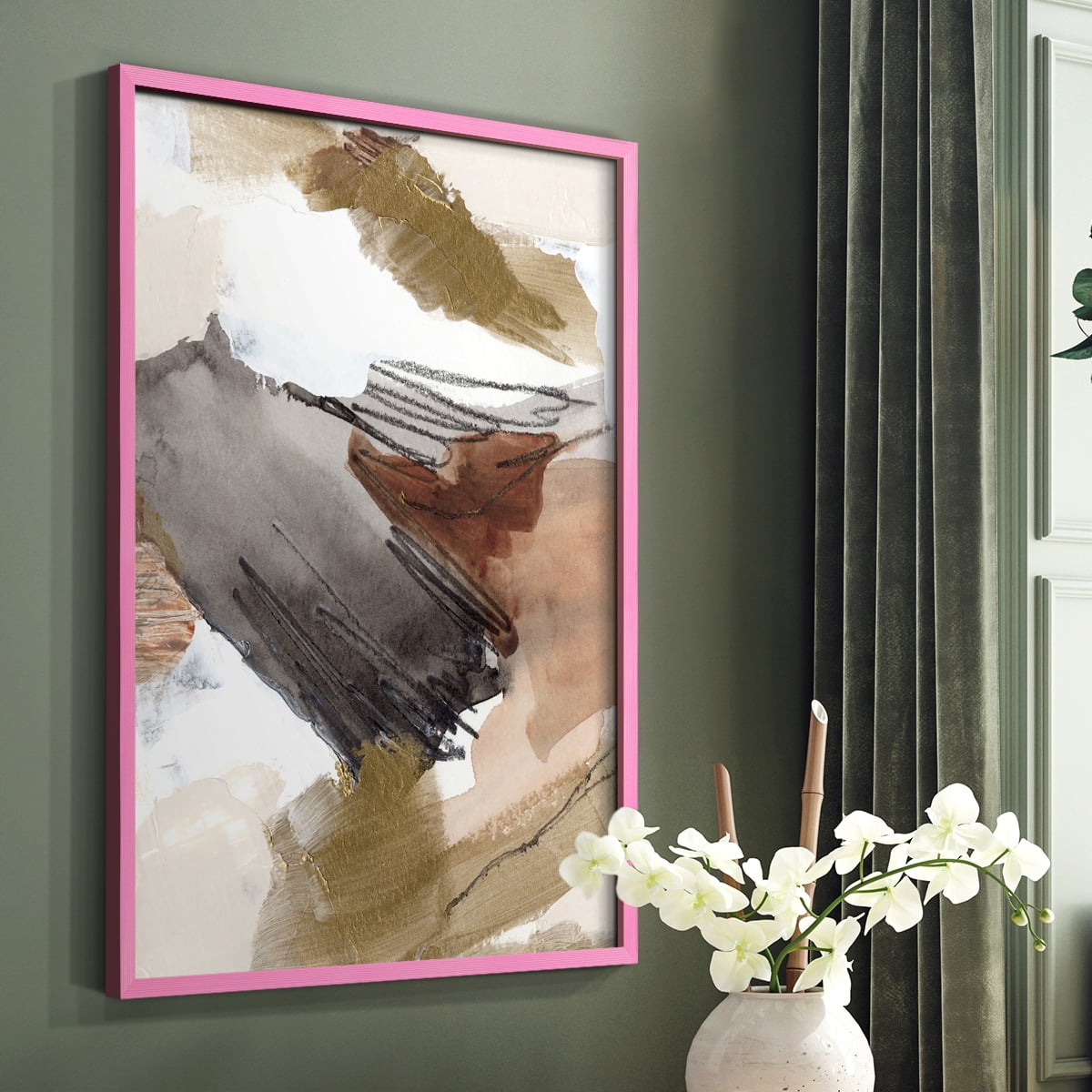 Antique Gold III Framed Print in Pink Solid Wood Framed Print No Nail Hanging