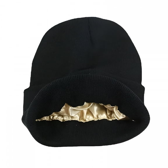 TELOLY Winter Men Women Thermal Hat Solid Satin Lined Windproof Knitting Beanie Hat Warm Cap Satin Lined Beanie,Black