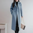 thumbnail image 2 of Hontri 2024 Womens Wool Coat on Sales, Women's Long Sleeve V Neck Faux Wool Blends Thin Jacket Coat Slim Fit Warm Solid Long Overcoat with Pockets Blue,Black, 2 of 8