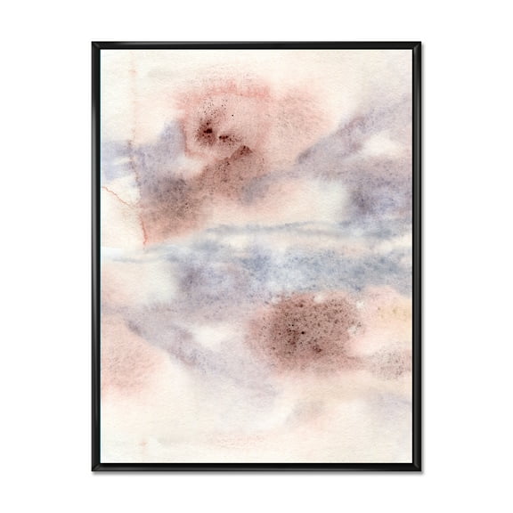Designart 'Pastel Abstract With Gray Blue Pink and Red Spots' Modern Framed Canvas Wall Art Print
