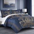 thumbnail image 2 of Chezmoi Collection Valor 7-Piece Bed in a Bag King, Navy/Gold Luxury Jacquard Floral Comforter with Sheets Set for All Season, 2 of 8
