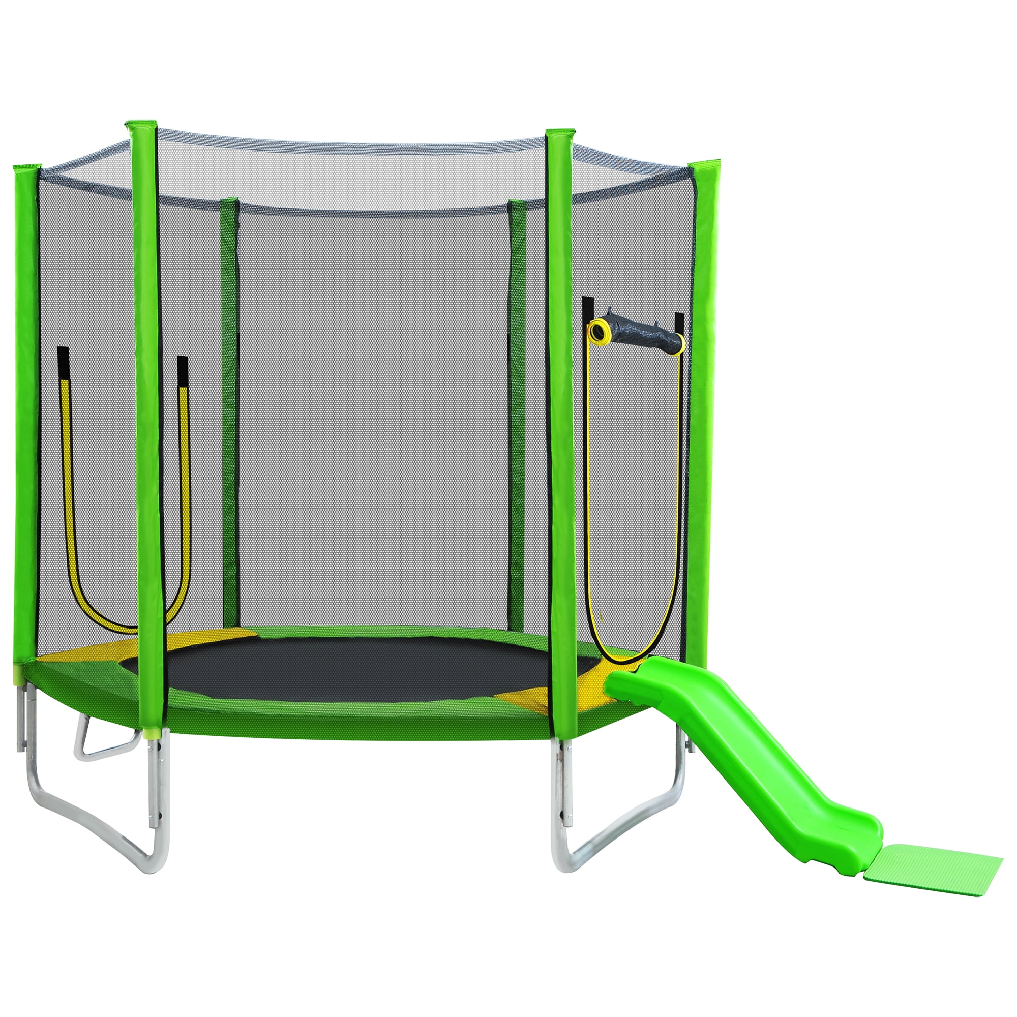 Kadyn 7FT Jumping Toddler Trampoline with Slide and Ladder, Kids Outdoor Trampoline with Safety Enclosure Net, Green