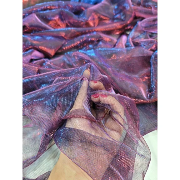 Iridescent Mesh Stretch Fabric By The Yard - Two Tone Blue And Red