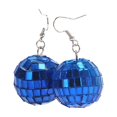thumbnail image 4 of Pendientes de discoteca vintage de los años 70, pendientes de bola azul disco, estilo de moda, 4 of 5