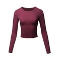 thumbnail image 1 of A2Y Women's Basic Solid Stretchable Crew Neck Long Sleeve Crop Top Cherry Wood M, 1 of 3