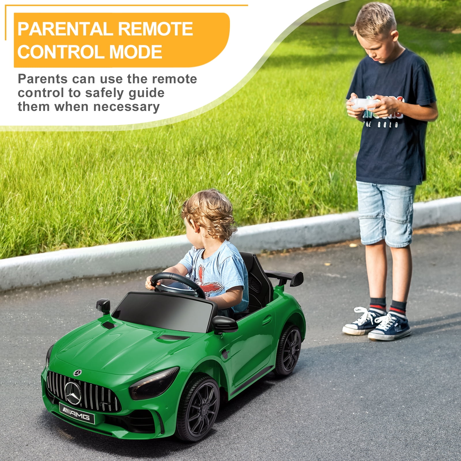 Kepooman Dual Drive 12V 4.5Ah Electric Kids Toy with 2.4G Remote Control Mercedes-Benz Sports Car, Green kids ride on Kepooman Dual Drive 12V 4.5Ah Electric Kids Toy with 2.4G Remote Control Mercedes-Benz Sports Car, Green kids ride on