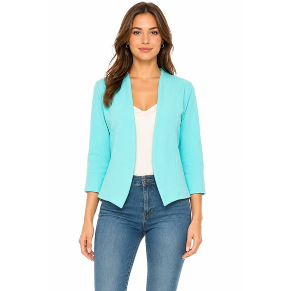 Women's Collarless Blazer Open Front Sleek 3/4 Sleeves Cardigan